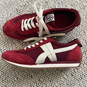 Tory Burch Burgundy and Ivory Sneakers
